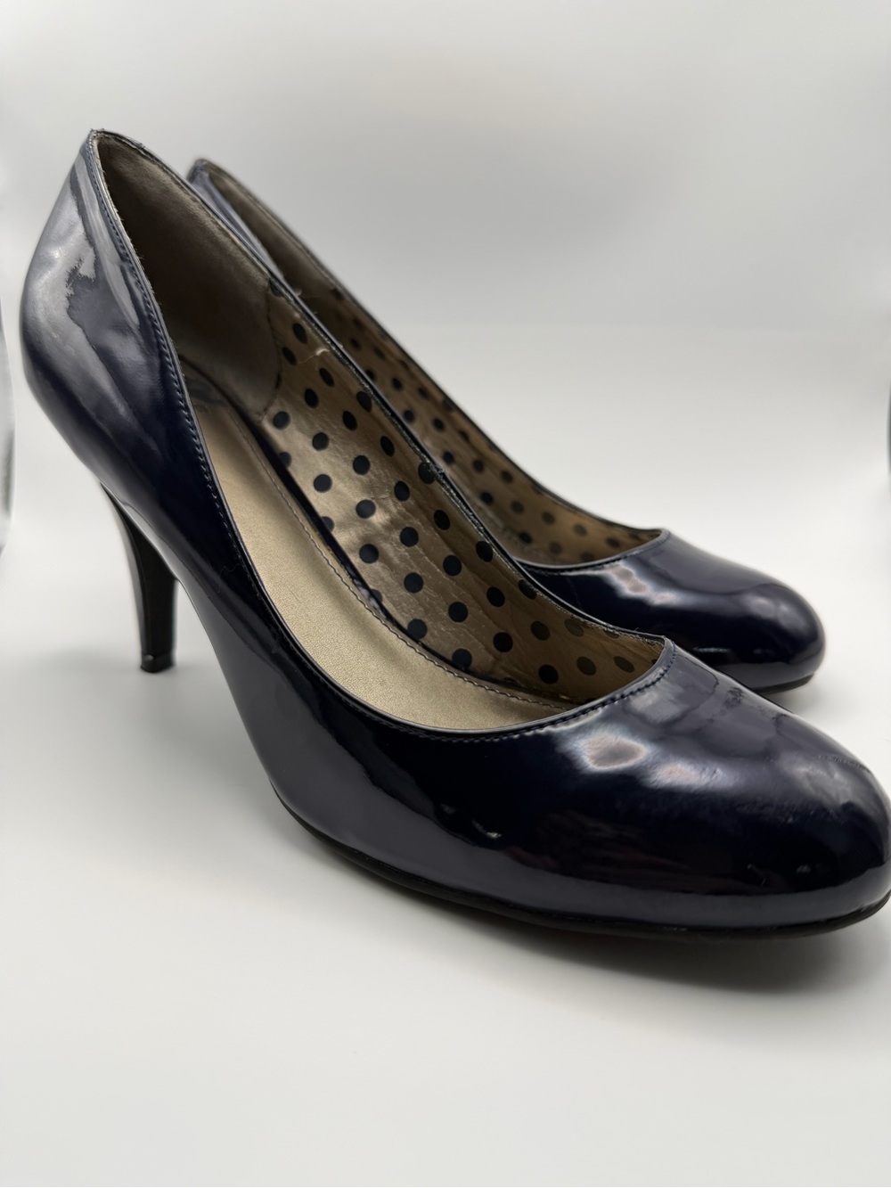 Fergalicious Navy Patent Round-Toe Heels